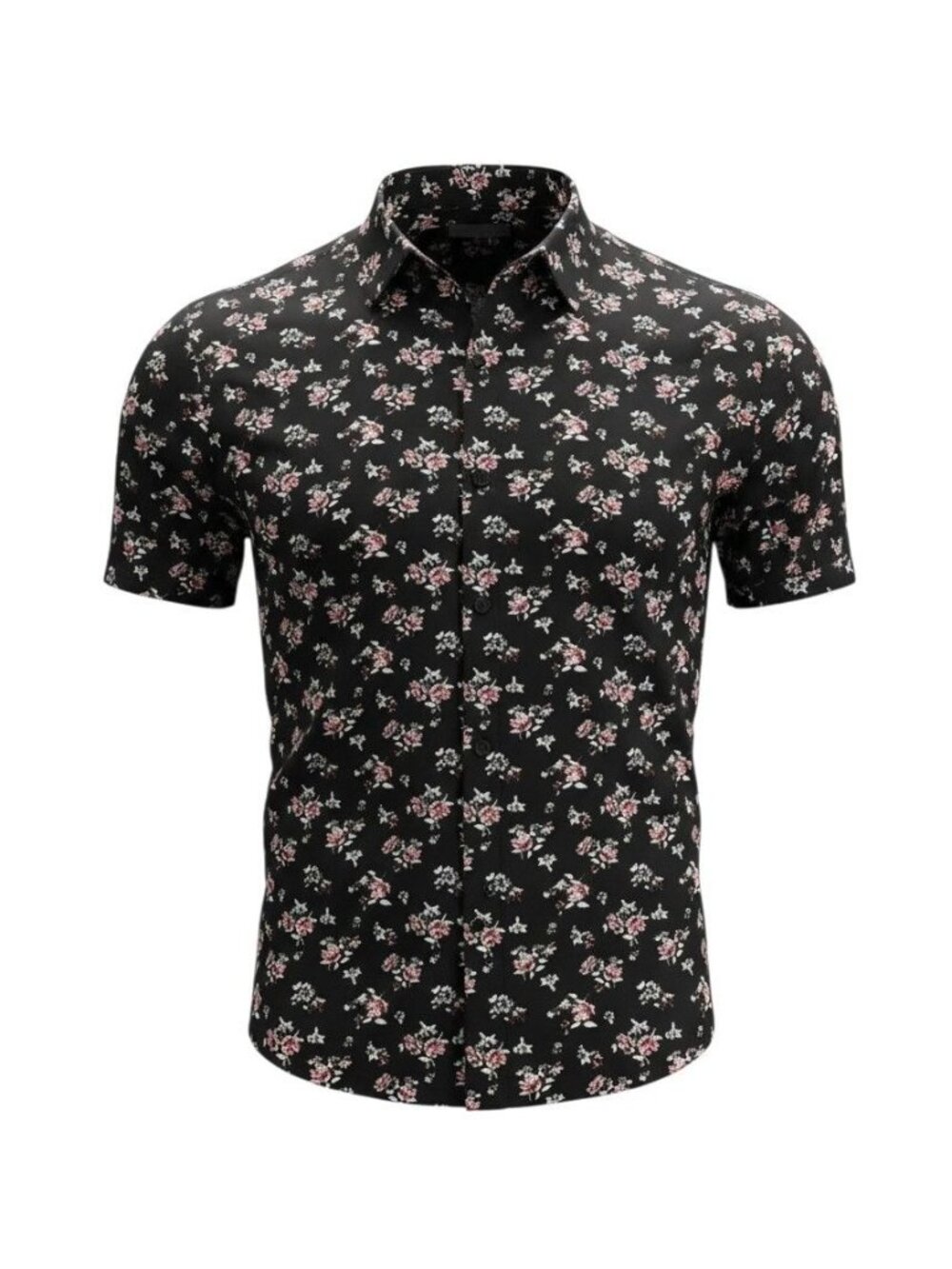 7Diamonds Mens Black Floral Short Sleeve Button-Up Shirt Size M